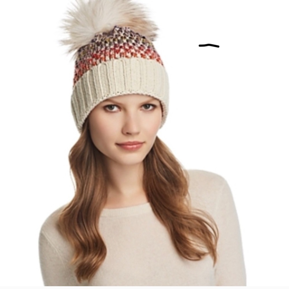 Kyi kyi White Pompom multi knit beanie